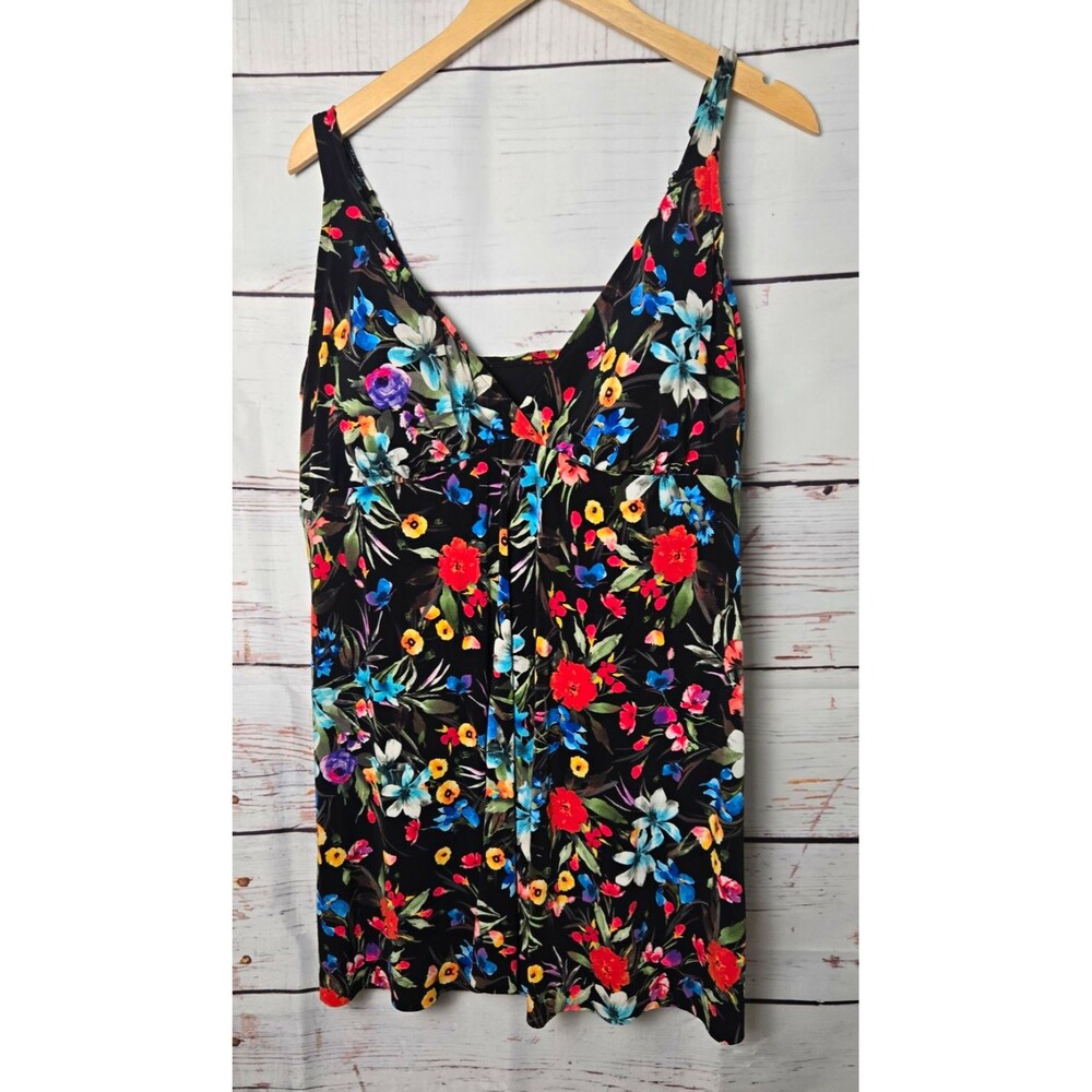 Roatan Womens Swimdress 2X Plus Floral Black/Multicolor Adjustable Wide Straps